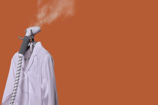 Effortlessly steam and smooth out a brilliant white shirt using a steam iron set against an inviting orange background