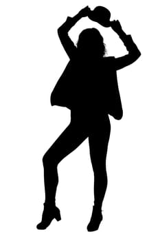 The striking silhouette of a woman is gracefully dancing with her hands raised high in the air, creating a beautiful scene