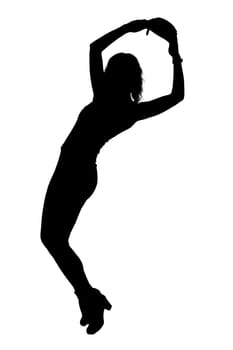 The graceful silhouette of a woman is elegantly dancing against a pristine white background, creating a captivating visual contrast