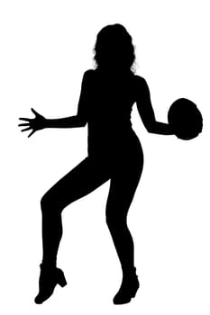 A striking silhouette of a woman gracefully holding a bowling ball as she prepares to bowl, showcasing a moment of concentration and balance