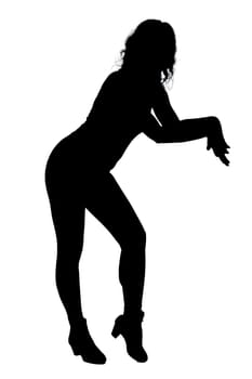 An elegant silhouette of a woman gracefully dancing against a pure white background, highlighting her fluid motions and joyful expression