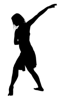 An elegant silhouette of a woman gracefully dancing against a pure white background, creating a striking visual contrast and captivating image