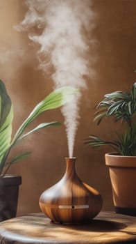 The humidifier in the interior is stylized as a wooden vase. High quality photo