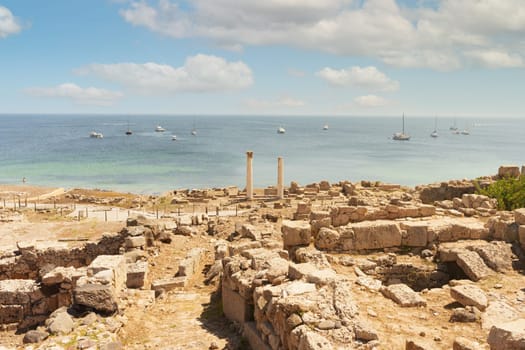 Panoramic view of the Phoenician city of Tharros by the sea. Sardinia, Italy