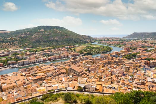 Panoramic view of Bosa from the castle. Sardinia, Italy