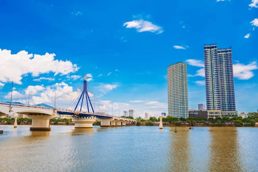 Han River Bridge or Cau Song Han over the Han River in Da Nang in Vietnam on a summer day