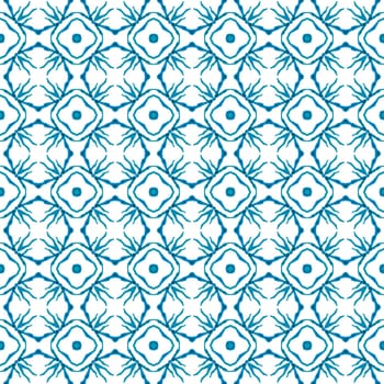 Ethnic hand painted pattern. Blue remarkable boho chic summer design. Textile ready extra print, swimwear fabric, wallpaper, wrapping. Watercolor summer ethnic border pattern.