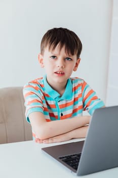 Schoolboy At Table With Laptop