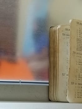 Old little music book of church's music. Old paper book.