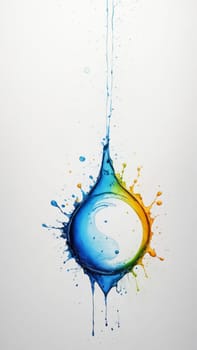 Bright orbs of orange, blue, pink, and green drip with vibrant color, creating a lively and dynamic composition on a clean white canvas, showcasing the beauty of abstract art.