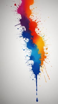 Colorful paint bursts and drips from a central point, blending shades of blue, orange, pink, and red. The vivid splatters create an energetic and artistic display, inviting creativity.