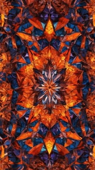 A striking arrangement of warm hues and deep blues entwines to form a captivating abstract pattern, reflecting the beauty of nature's colors. This artwork invites exploration of its intricate details.