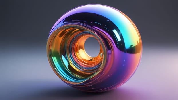 This stunning orb captivates with its iridescent hues, showcasing a blend of purple, blue, and orange tones. The soft lighting enhances its glossy surface, creating an enchanting visual experience.