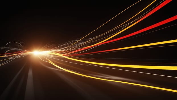 Bright strands of light swirl and intertwine against a deep black backdrop, evoking a sense of movement and energy. The vibrant hues create a dynamic display, enchanting viewers with their brilliance.