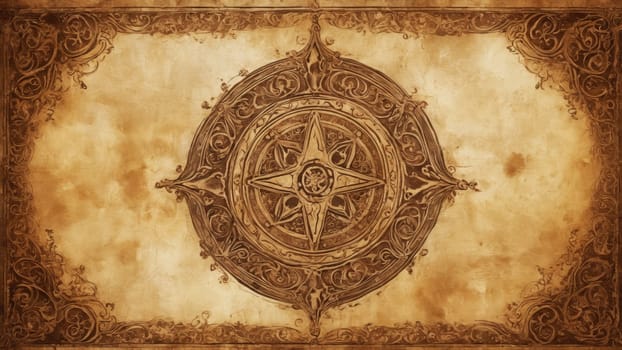 The intricate compass rose center stands out against the aged parchment, surrounded by elaborate borders, inspiring thoughts of nautical journeys and ancient maps filled with mysteries.