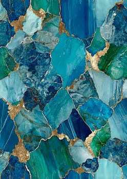 A mesmerizing display of blue and gold abstract art features flowing patterns and glimmering accents. The intricate swirls create depth and visual interest, inviting closer examination.