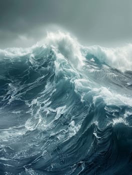 The dramatic dance of turbulent ocean waves captured under the dark, brooding canvas of a stormy sky