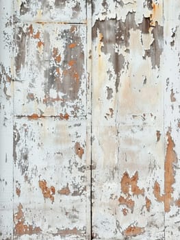 Detailed shot of a distressed white wooden surface with flaking paint and visible wood grains