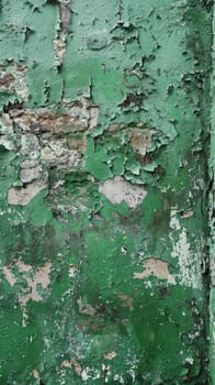 Vertical portrait of an emerald green wall with intricate crack patterns and peeling texture details