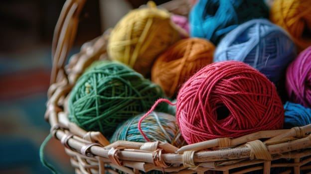 A vibrant assortment of colorful yarn balls is meticulously stacked one on top of the other, creating a visually appealing display