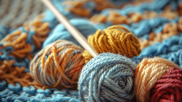 A vibrant assortment of colorful yarn balls is meticulously stacked one on top of the other, creating a visually appealing display