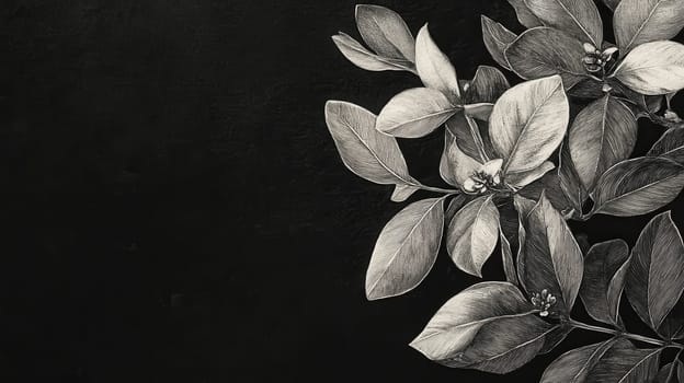 Detailed botanical watercolor illustration on dark