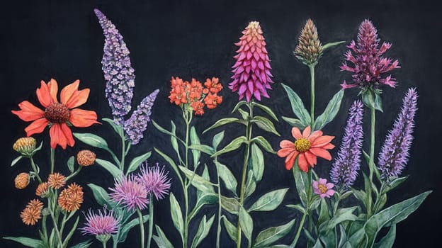 Detailed botanical watercolor illustration on dark