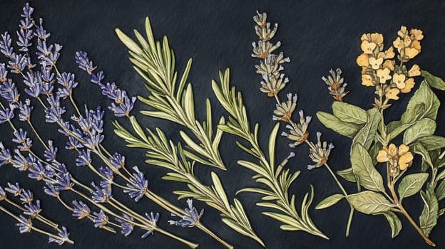Detailed botanical watercolor illustration on dark