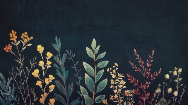 Detailed botanical watercolor illustration on dark