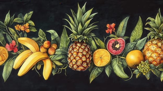 Detailed botanical drawing showcasing exotic fruits