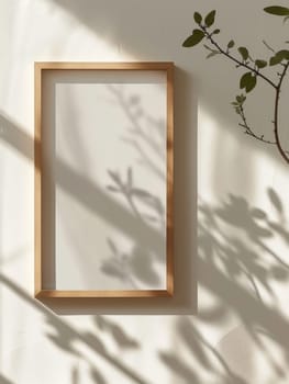 A delicate botanical silhouette is showcased within a rustic wooden frame, casting soft shadows and creating a serene, nature-inspired display