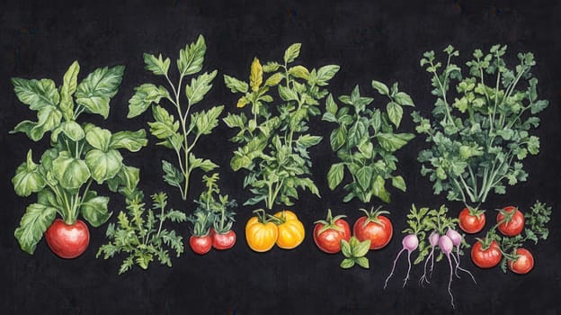 Detailed botanical drawing of vegetables