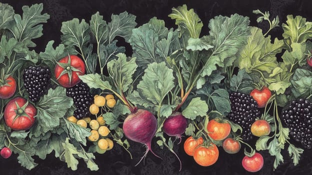 Detailed botanical drawing of vegetables