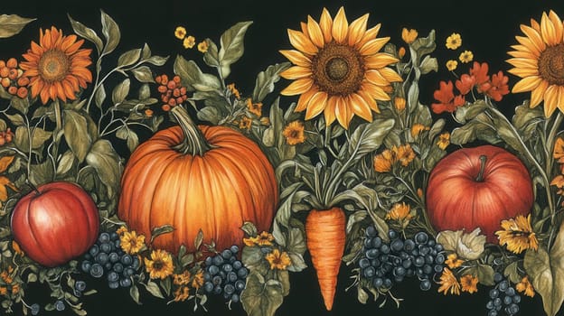 Detailed botanical drawing of vegetables