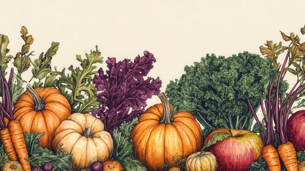 Detailed botanical drawing of vegetables