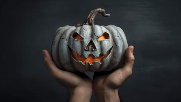 Spooky Halloween Pumpkin Isolated on Black Background for Your Creepy Halloween Projects and Designs.