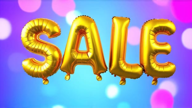 Gold SALE balloons with dripping effect on pink pastel background with balloons.