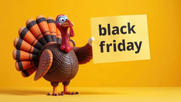 Thanksgiving Turkey Holding a Sign That Says Black Friday Sale Event Promotion.