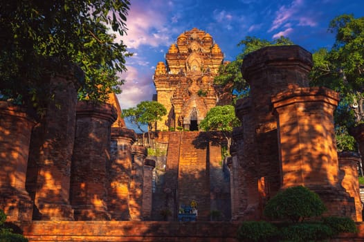 Po Nagar Cham Towers in Nha Trang in Vietnam. A famous tourist landmark with the heritage ancient ruins of the Cham temple religion complex