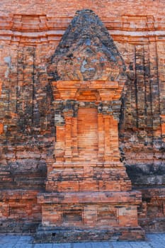 The ancient brick wall of the Po Nagar Cham Towers in Nha Trang, Vietnam