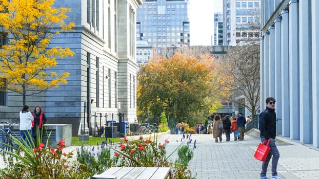 Montreal, Quebec Canada - Oct 27 2024: McGill University Open Doors event with lots of students on sunny fall autumn day.