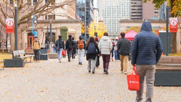 Montreal, Quebec Canada - Oct 27 2024: McGill University Open Doors event with lots of students on sunny fall autumn day.