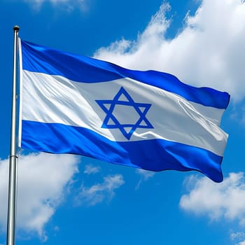 Flag of Israel against the blue sky. Ai art