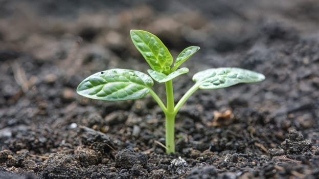 Young sprout growing in the soil cad. selective focus. Generative AI, nature