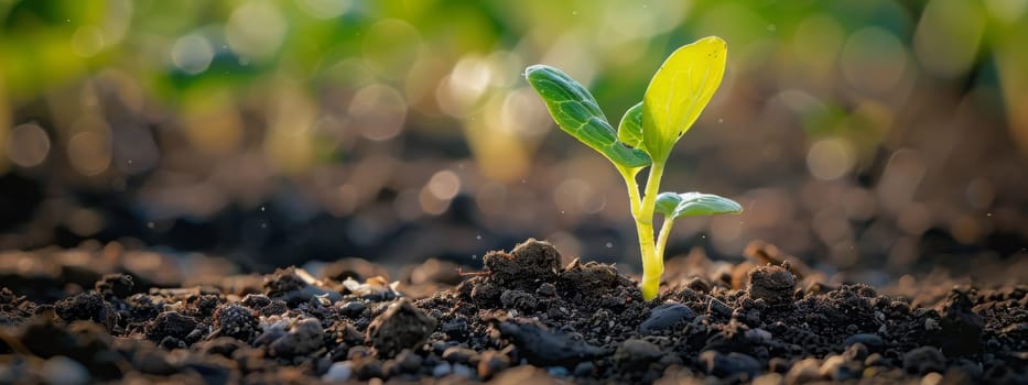 Young sprout growing in the soil cad. selective focus. Generative AI, nature