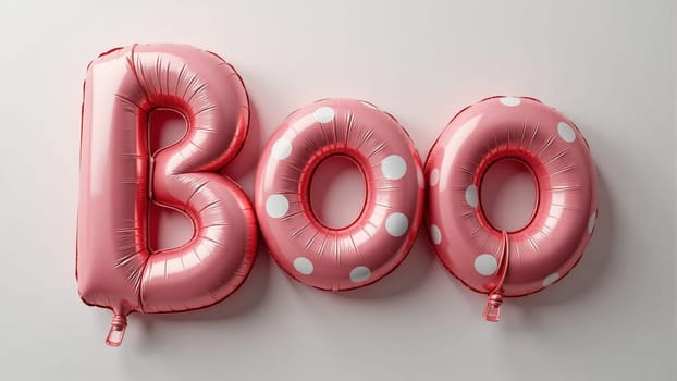 Colorful balloons arranged to spell Boo create a fun and festive atmosphere, perfect for Halloween celebrations. The shiny materials reflect light, making the setting inviting and lively.