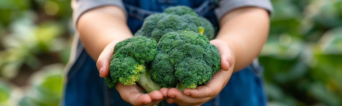 Child eats broccoli. selective focus. Generative AI, food