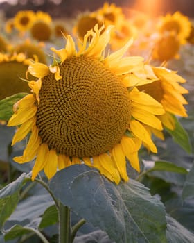 Sunflower (Helianthus annuus), close up of the flower head