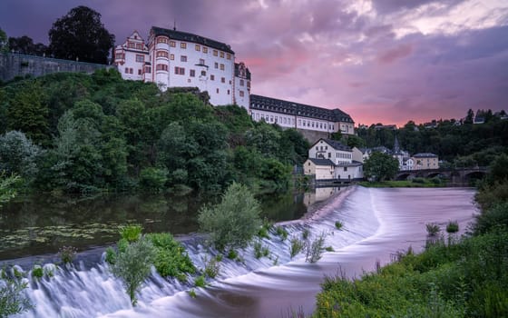 Panoramic image of historic buildings of Weilburg close to the Lahn river; Hesse; Germany