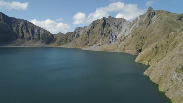 Crater lake of the volcano Pinatubo among the mountains, Philippines, Luzon. Aerial view beautiful landscape at Pinatubo mountain crater lake. Travel concept